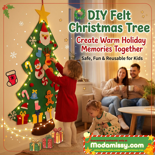 🎅Xmas Hot Sales - ONLY ￡8.99!🎄DIY Felt Christmas Tree for Kids – 32 Reusable Ornaments + Fairy Lights