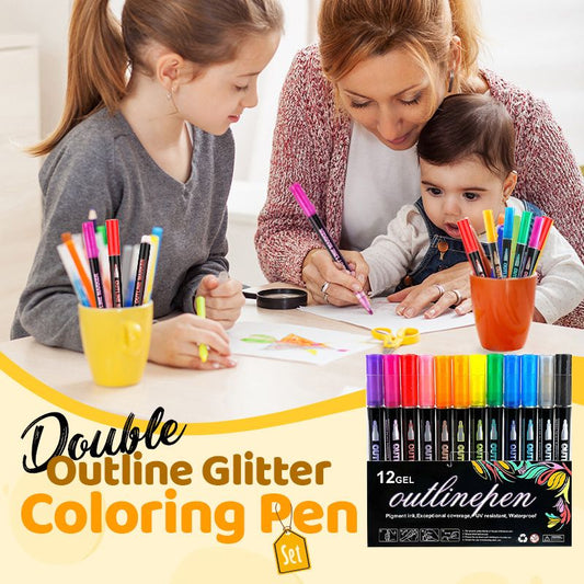 🔥Limited time Offer 49%OFF-🎁 Double Outline Glitter Coloring Pen Set