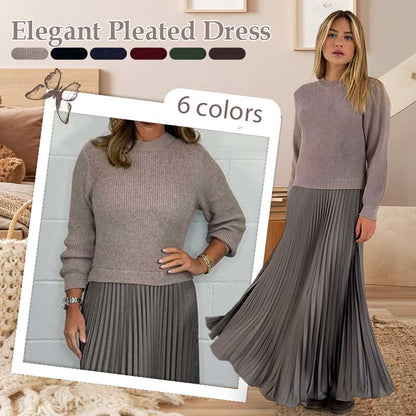 🔥LAST DAY SALE: ONLY ￡25.99!!🍂Women's Solid Color Long Sleeve Jumper & Pleated Bottom Dress