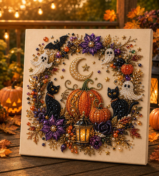 🔥Halloween Pre Sale ￡10.99!!👻✨50K+ SOLD!🎃 Halloween Pearl Art DIY Kit – No painting skills needed, just match & place pearls. Create spooky‑cute décor for a cosy autumn home! 🧵🖼️