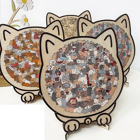 🎅Christmas Sale 50% OFF🐱135-PCS Morandi-Colored Cat Shaped Wooden Jigsaw Puzzle🎁