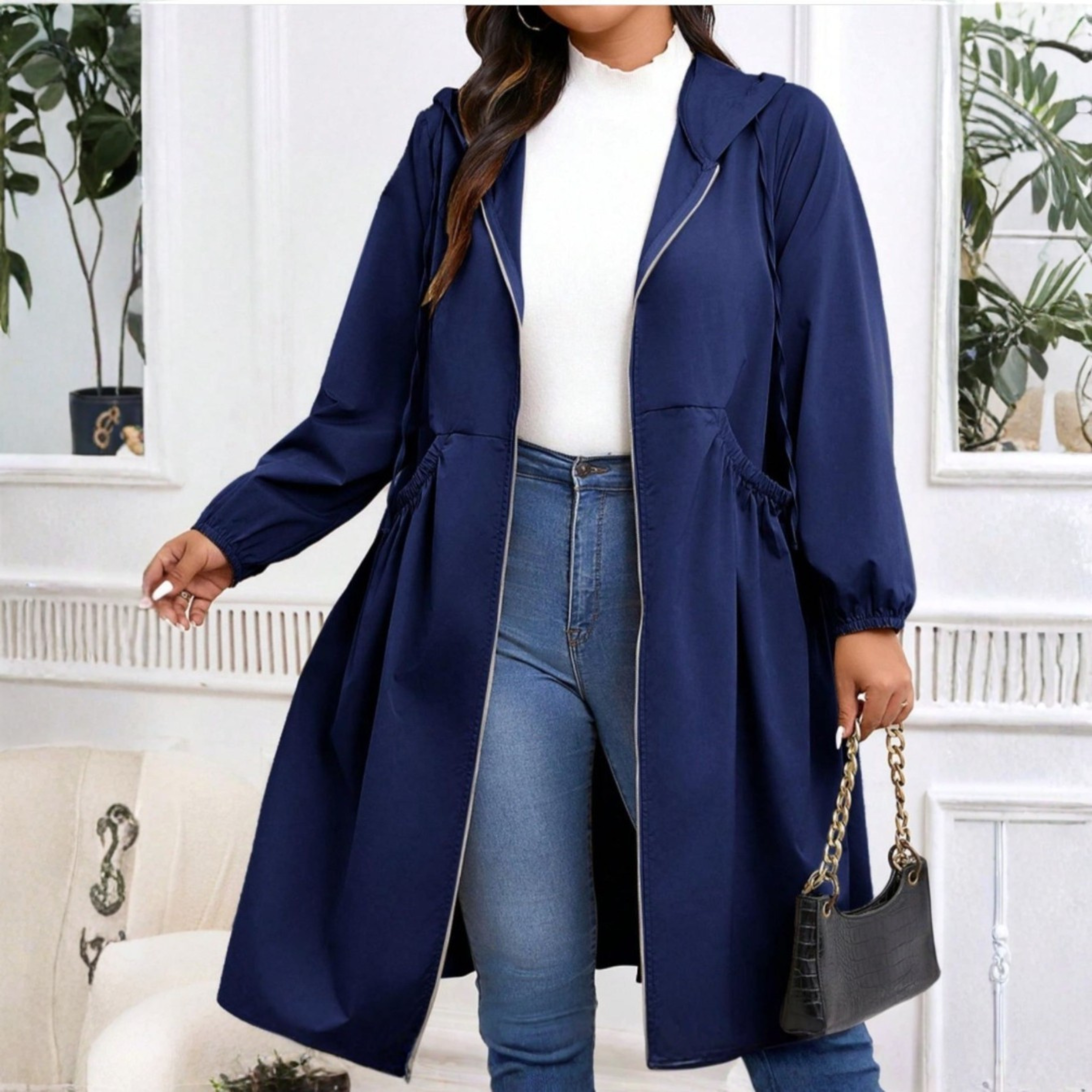 ⏰LAST DAY SALE 50% OFF Casual Plus Size Drawstring Zip-Up Long Sleeve ...