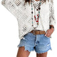 🔥💐SUMMER DAY SALE - ONLY £14.99!!⚡50K+ SOLD!✨Womens Bohemian-Inspired Beige Crochet Top with V-Neck