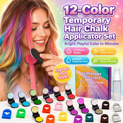 🎃Halloween Hot Sale - ONLY ￡9.99!!🌈12-Color Temporary Hair Chalk Applicator Set🌈 |✅No Bleach, No Stain |