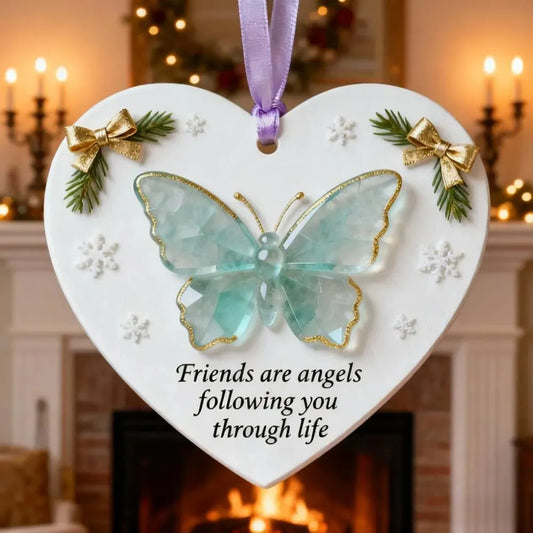 🔥LAST DAY SALE 70% OFF!⏰🦋Friends Are Angels Sea Glass Butterfly Christmas Ornament