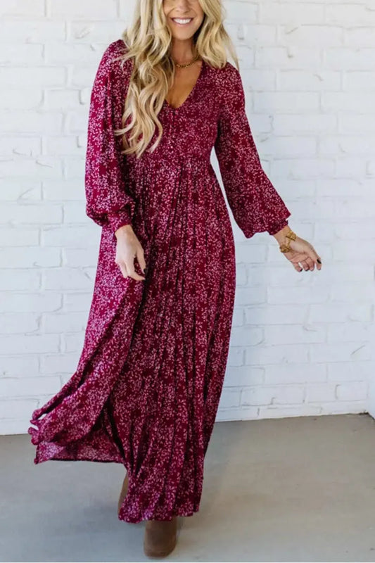 🎅Christmas Special Deal 50%OFF-💃Women’s Floral Rayon Smocked-Waist Lined Maxi Dress