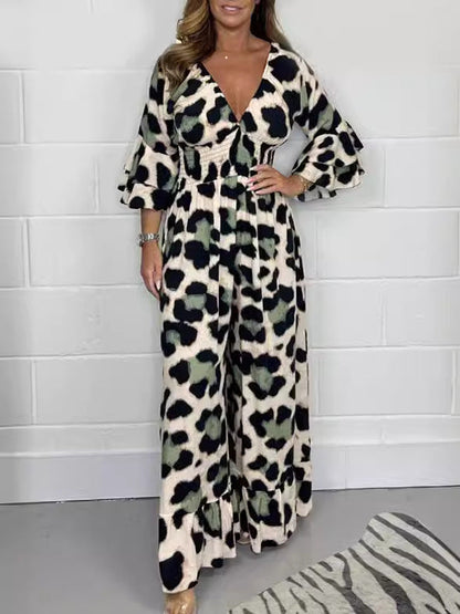 🔥🐆Last Day Promotion 49% OFF - 👗Leopard print V-neck jumpsuit