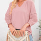 🔥💐SPRING DAY SALE- ONLY £12.99!!💕Womens 3/4 Lantern Sleeve Casual V-Neck T-Shirts Pleated Loose Hollow-Out Blouse