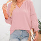 🔥💐SPRING DAY SALE- ONLY £12.99!!💕Womens 3/4 Lantern Sleeve Casual V-Neck T-Shirts Pleated Loose Hollow-Out Blouse