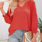 🔥💐SPRING DAY SALE- ONLY £12.99!!💕Womens 3/4 Lantern Sleeve Casual V-Neck T-Shirts Pleated Loose Hollow-Out Blouse