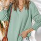 🔥💐SPRING DAY SALE- ONLY £12.99!!💕Womens 3/4 Lantern Sleeve Casual V-Neck T-Shirts Pleated Loose Hollow-Out Blouse