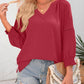 🔥💐SPRING DAY SALE- ONLY £12.99!!💕Womens 3/4 Lantern Sleeve Casual V-Neck T-Shirts Pleated Loose Hollow-Out Blouse