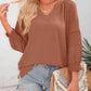 🔥💐SPRING DAY SALE- ONLY £12.99!!💕Womens 3/4 Lantern Sleeve Casual V-Neck T-Shirts Pleated Loose Hollow-Out Blouse