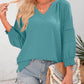 🔥💐SPRING DAY SALE- ONLY £12.99!!💕Womens 3/4 Lantern Sleeve Casual V-Neck T-Shirts Pleated Loose Hollow-Out Blouse