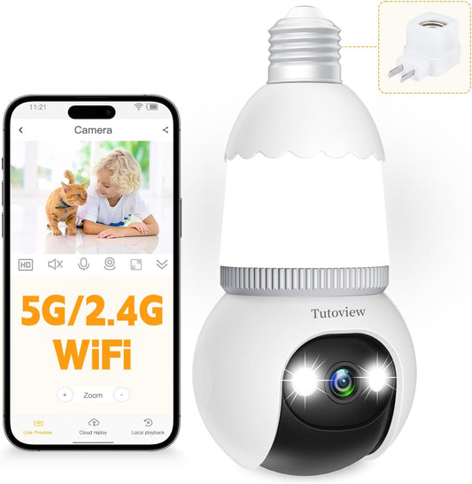 🔥LAST DAY SPECIAL PRICE £20.99!!⚡50K+ SOLD!🏡👀4MP Light Bulb Security Camera 5G&2.4GHz Wireless Outdoor Indoor Camera with Night Vision