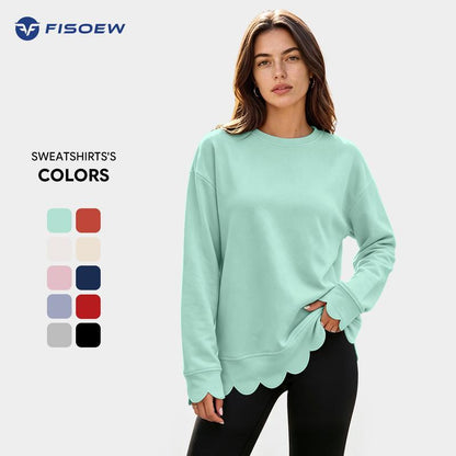 💖2026 Autumn’s Sale 70% OFF✨🍂Women's Crew Neck Wavy Scallop Oversized Sweatshirt
