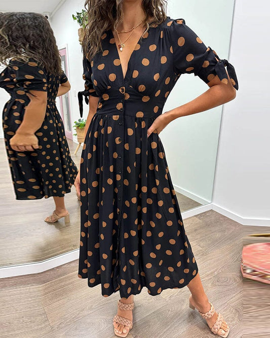 🔥🌷Last Day Promotion 49% OFF - 💃Deep V-neck polka-dot dress