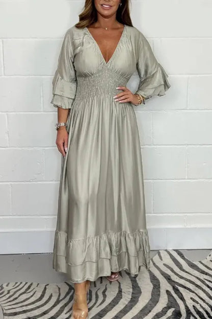 💕Mother's Day Special Sale 50% OFF!💃Women's Satin Ruffle High Waist Maxi Dress