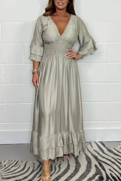 💕Mother's Day Special Sale 50% OFF!💃Women's Satin Ruffle High Waist Maxi Dress