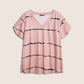 🔥🌷Last Day Promotion 49% OFF - 👕Plus Size Striped Short Sleeves V-Neck T-Shirt for Women