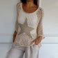 🔥Last Day Special Price £12.99!!💥-🌟Women's Fashion Round Neck Crochet Knit Fishnet Top