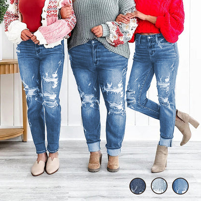 🏆Last Day Promotion 49%OFF -Women's Tummy Control Distressed Cuffed Boyfriend Jeans