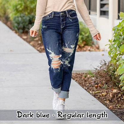 🏆Last Day Promotion 49%OFF -Women's Tummy Control Distressed Cuffed Boyfriend Jeans