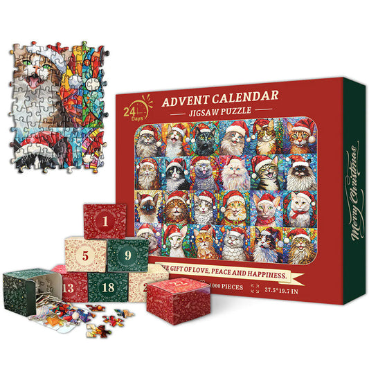 🎅Happy Christmas Cats Advent Calendar Jigsaw Puzzle 1000 Pieces🧩