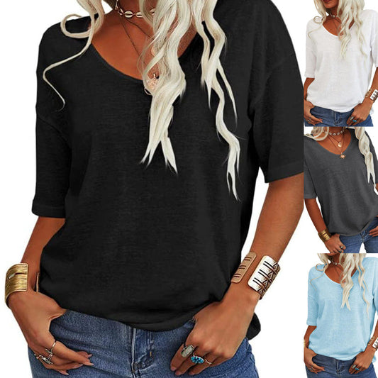 ✨This Week's Special Price ￡11.99💥Women's Solid Color V-Neck T-shirt [On Sale & Quick Shipping!]