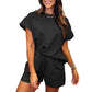 🔥Summer Hot Sale 49% OFF💝✨Women's Solid Textured Casual Short Sleeve Top Drawstring Shorts Set