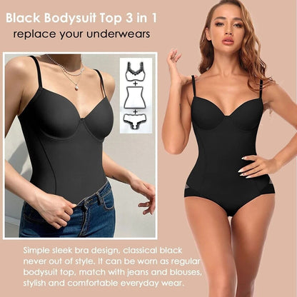 🏆 Last Day Special Price £9.77 !Shapewear Bodysuit with Bra | Ruched Slimming Adjustable Waist✨