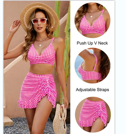 🔥Last Day Special Price £15.99!!💥-👙Gingham High Waisted Tummy Control Bikini Sets