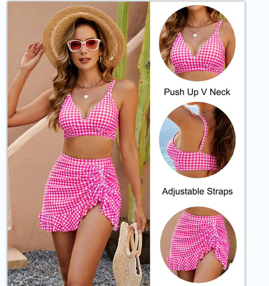 🔥Last Day Special Price £15.99!!💥-👙Gingham High Waisted Tummy Control Bikini Sets