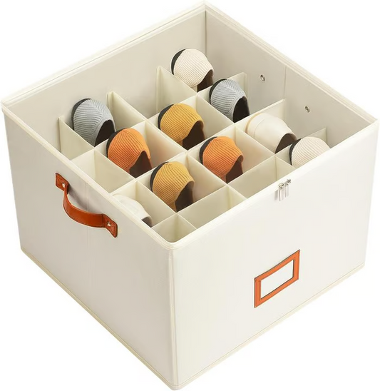 ⏰🔥LIMITED TIME ￡11.99!!👟Foldable Shoe Storage Box for Closet Foldable Organiser with Clear Lid & Reinforced Handles Fits 16-Pair Slippers Space-Saving Bin for Closet Organisation🧺✨