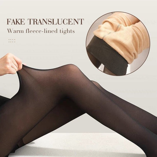 🔥LAST DAY SALE￡6.99!!⚡20K+ SOLD! 🏆Flawless Legs Fake Translucent Warm Plush Lined Elastic Tights
