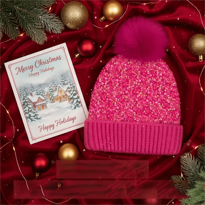 🎅Christmas Special Deals £9.99!!⚡50K+ SOLD!✨Winter Sparkly Sequin Pom Beanie