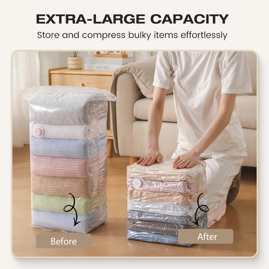 🥳2026 HOT SALE ￡6.99!!🥳50K+ SOLD!💞No‑Pump Vacuum Storage Bags – Press & seal, no pump needed. Saves 80% space, keeps clothes dry & dust‑free. Perfect for bulky bedding & off‑season gear. 🛏️🗄️