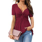 🔥LAST DAY 49% OFF ☀️🛍️Women's Short Sleeve V-Neck Twist Front Tunic Top