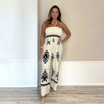 🔥LAST DAY SPECIAL PRICE £15.99!!🌸Women's Sleeveless Halter Wide-leg Jumpsuit
