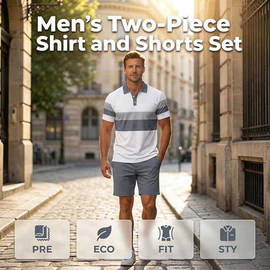 🔥Men's Short Sleeve Casual Set, Summer Beach Fashion Sport Wear, Plaid Pattern, Slim-Fitting, Above the Knee