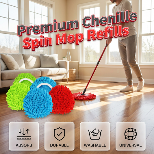 🔥Limited Time £14.99!! ⚡50K+ SOLD!🧹Chenille Spin Mop Head Replacement – Ultra-Absorbent Microfiber Refill Pads | Wet & Dry Use | Machine Washable | Fits Most Spin Mops ✨