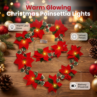 🎅Christmas Hot Sale - ONLY ￡10.99!!🎄✨Light-Up Poinsettia Christmas Garland – 🍁Warm Festive Glow Without a Wall Socket