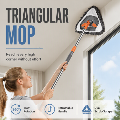 🔥LIMITED TIME PRICE: ONLY ￡12.99!!!🧹✨Triangular Cleaning Mop with Extendable Pole – 360° swivel, washable pads & lightweight – Cleans floors, walls & corners with ease 🏠