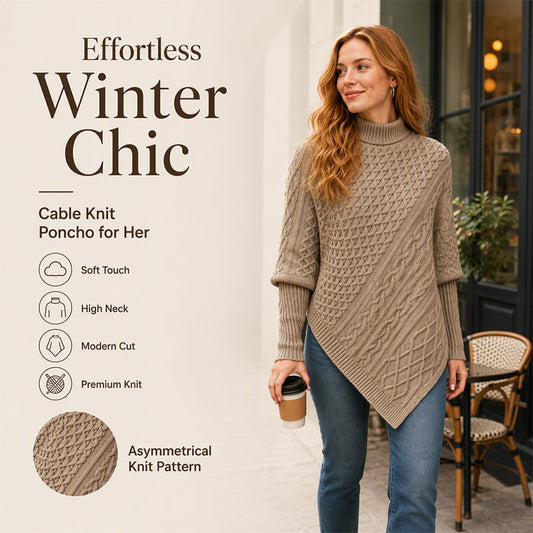 🔥Last Day Promotion - ￡18.99!💖Women's Cable Knit Poncho Sweater🍂Your Everyday Touch of Elegance!