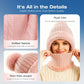 🎉This Week's Special Sales - ￡12.99✨Women 3-in-1 Knitted Balaclava Hat, Fleece Lined Warm Hood Beanie with Scarf & Face Mask, Pom Pom Winter Hat for Outdoor Skiing🧣