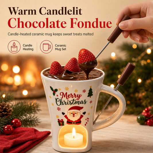 🎅Best Gift Idea - ONLY ￡12.99!!🎁🍫Christmas Ceramic Chocolate Fondue Mug Set🫕