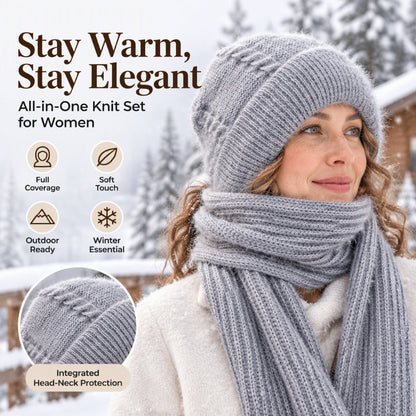 🔥LAST DAY SALE £6.99!!💞✨ Winter’s Sweet Little Luxury | Clever All-in-One Knit Hat & Scarf Set 🤍❄️ Soft twisted knit, keeps head and neck cosy without bulky layers🧣