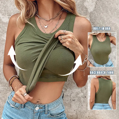 🔥NEW YEAR SALE £10.99!!⚡60K+ SOLD!💐Women's ribbed knit tank top with shelf bra