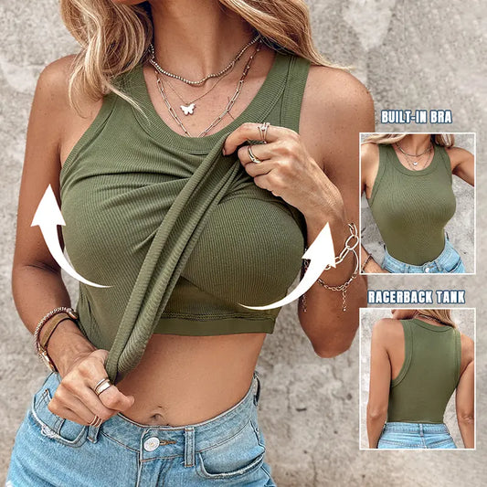 🔥NEW YEAR SALE £10.99!!⚡60K+ SOLD!💐Women's ribbed knit tank top with shelf bra